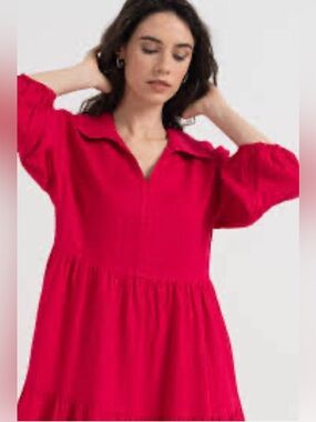 Linen dress United Colors Of Benetton - Bright Pink